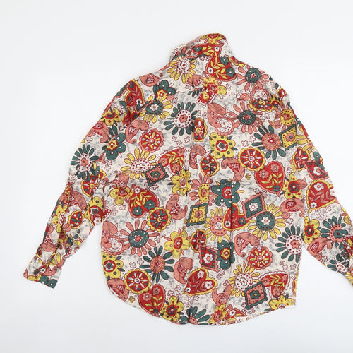 Marks and Spencer Womens Multicoloured Geometric Viscose Basic Button-Up Size 14 Collared