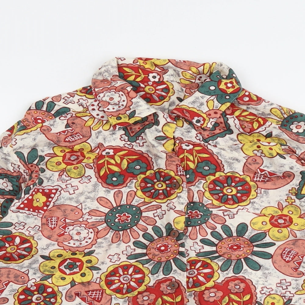 Marks and Spencer Womens Multicoloured Geometric Viscose Basic Button-Up Size 14 Collared