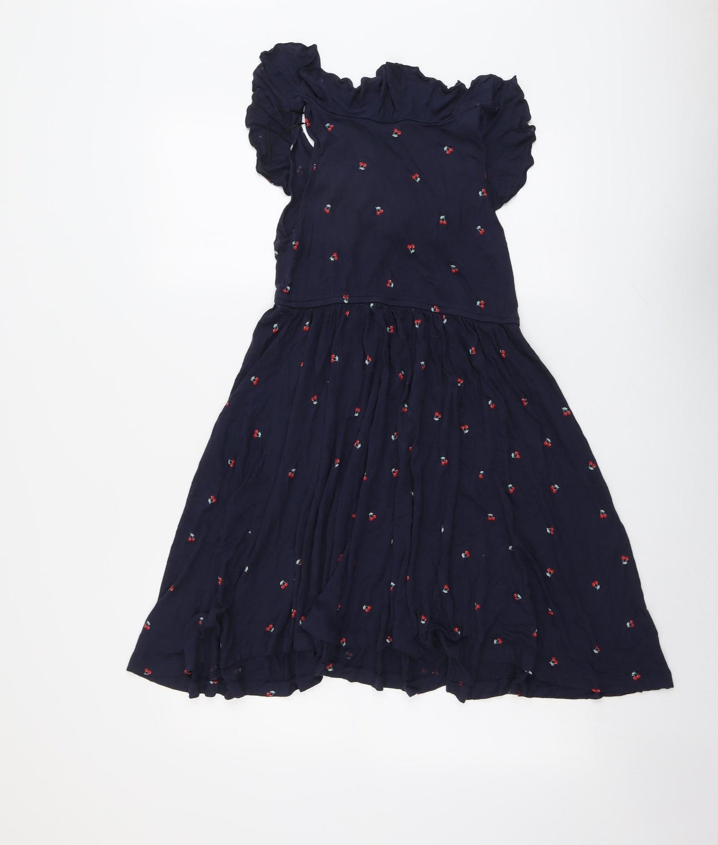 H&M Womens Blue Geometric Viscose Trapeze & Swing Size S V-Neck Pullover - Cherry Pattern