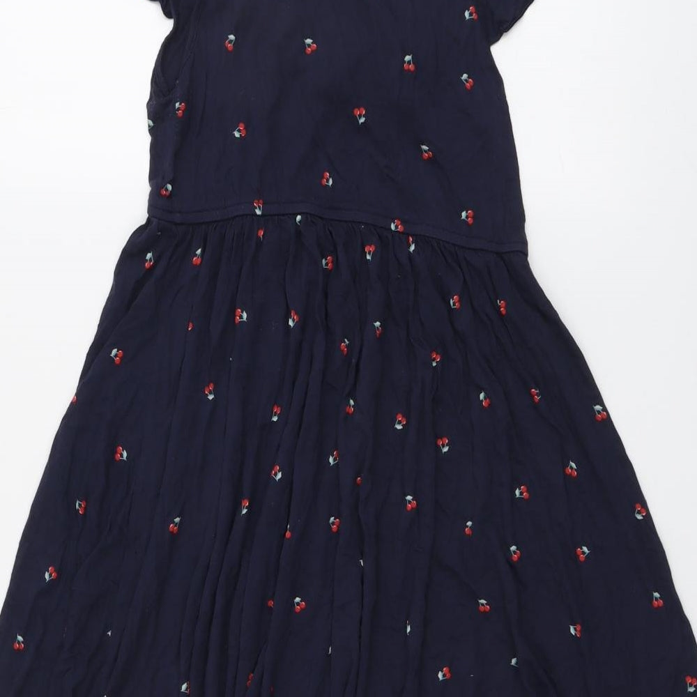 H&M Womens Blue Geometric Viscose Trapeze & Swing Size S V-Neck Pullover - Cherry Pattern