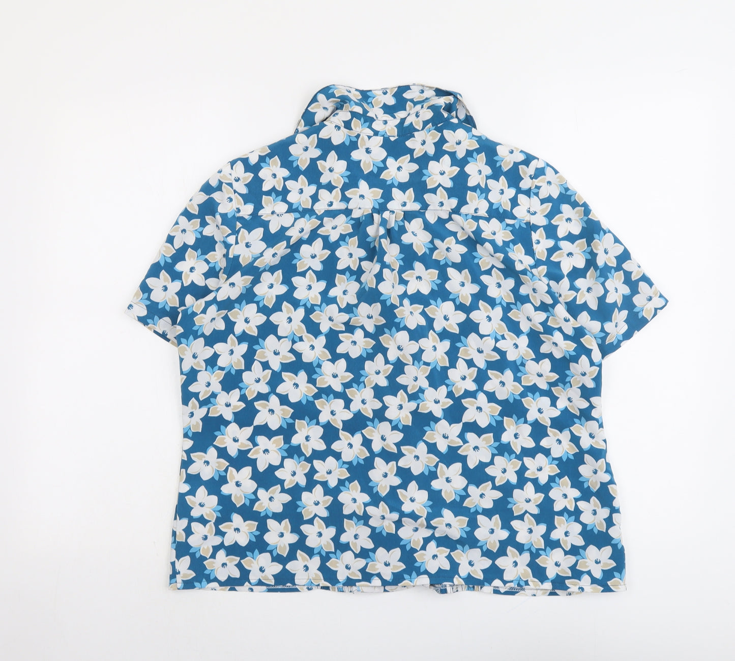 Eastex Womens Blue Floral Polyester Basic Button-Up Size 18 Collared