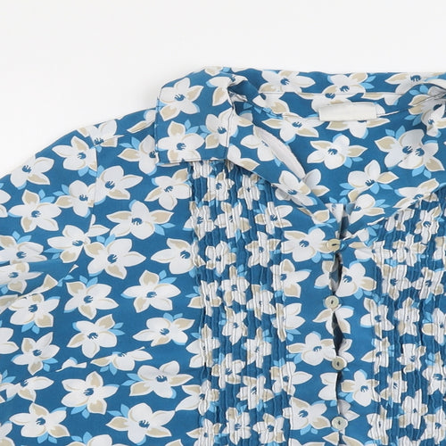 Eastex Womens Blue Floral Polyester Basic Button-Up Size 18 Collared