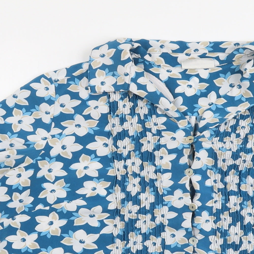 Eastex Womens Blue Floral Polyester Basic Button-Up Size 18 Collared
