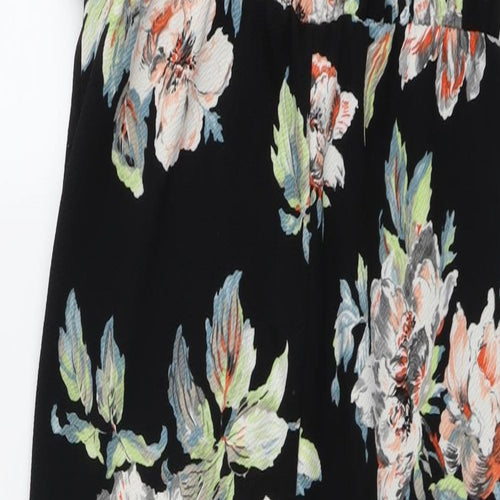 Boohoo Womens Black Floral Polyester Jumpsuit One-Piece Size 16 Pullover