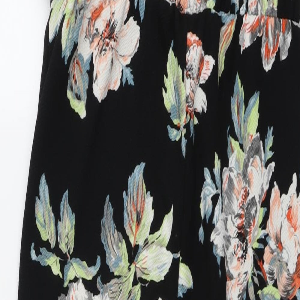 Boohoo Womens Black Floral Polyester Jumpsuit One-Piece Size 16 Pullover