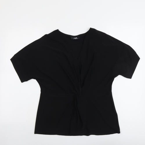 Wallis Womens Black Polyester Basic T-Shirt Size 12 V-Neck - Twist Front Detail
