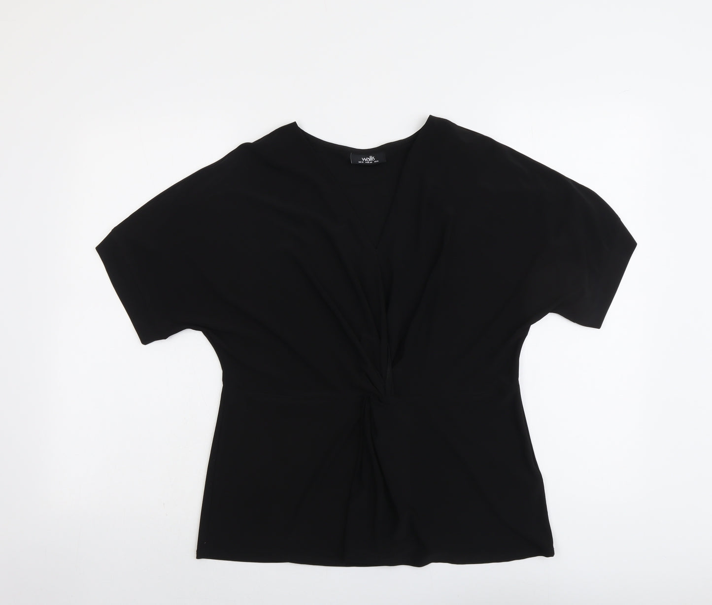 Wallis Womens Black Polyester Basic T-Shirt Size 12 V-Neck - Twist Front Detail