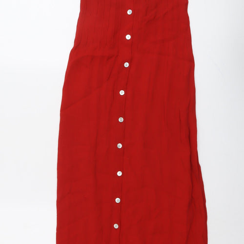 Monsoon Womens Red Polyester Maxi Size 10 Round Neck Button