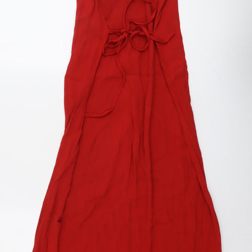 Monsoon Womens Red Polyester Maxi Size 10 Round Neck Button
