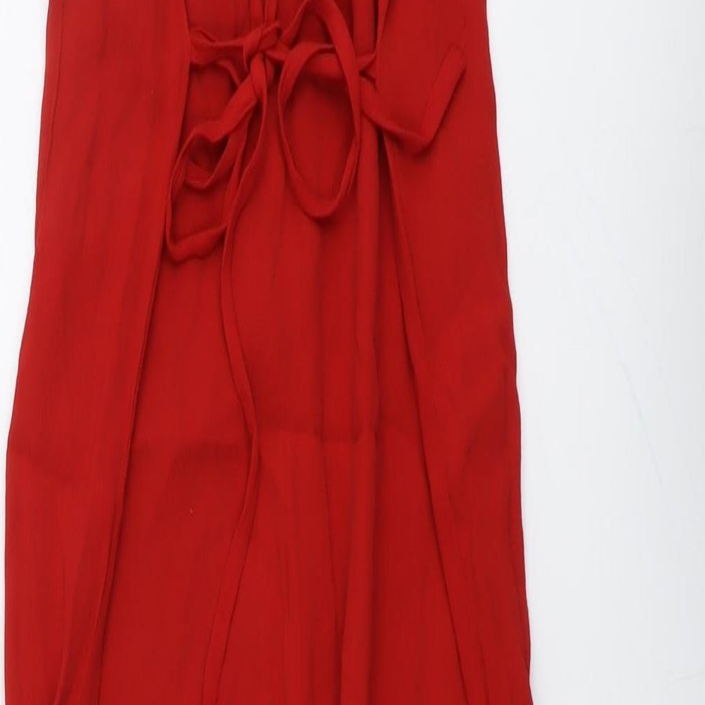 Monsoon Womens Red Polyester Maxi Size 10 Round Neck Button