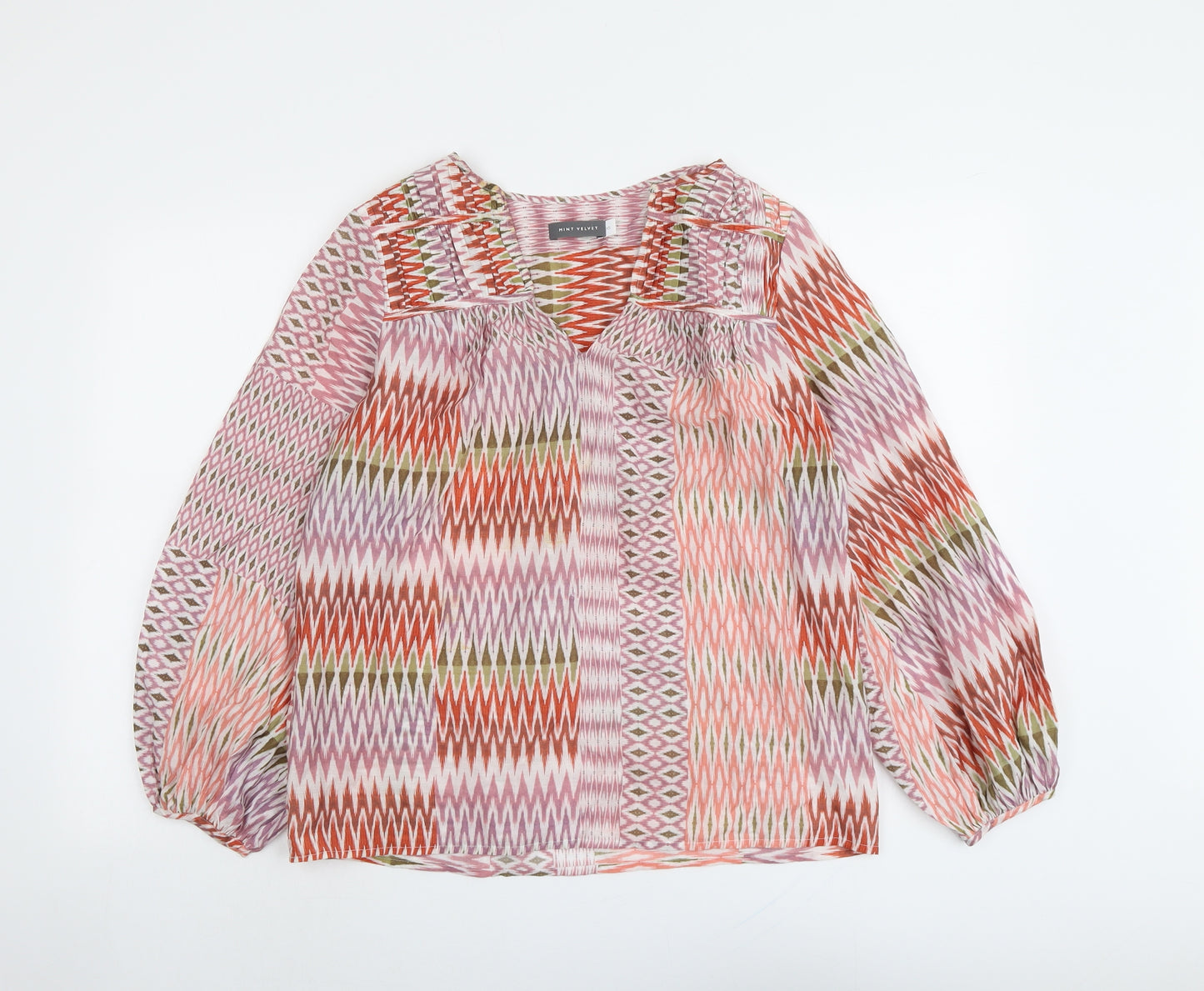Mint Velvet Womens Multicoloured Geometric Lyocell Basic Blouse Size XS V-Neck