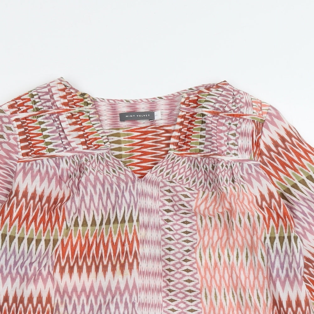 Mint Velvet Womens Multicoloured Geometric Lyocell Basic Blouse Size XS V-Neck