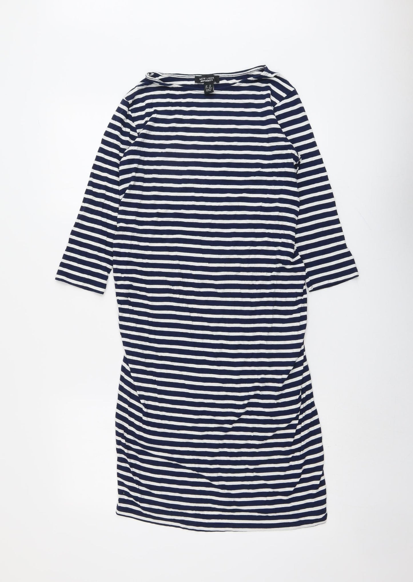 New Look Womens Blue Striped Viscose A-Line Size 10 Round Neck Pullover