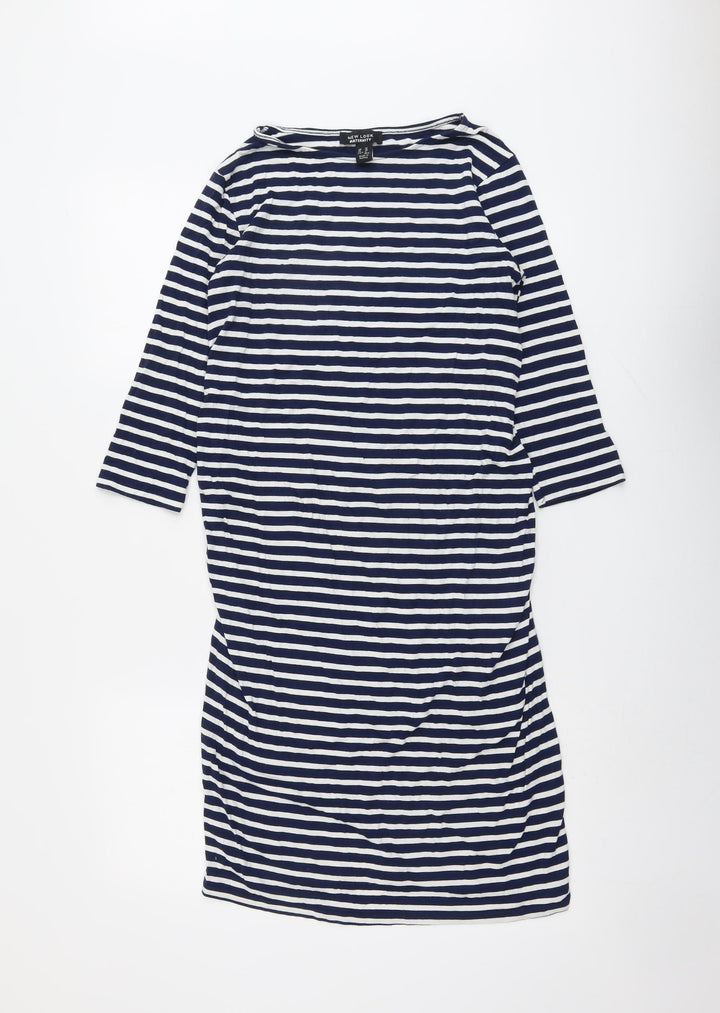 New Look Womens Blue Striped Viscose A-Line Size 10 Round Neck Pullover