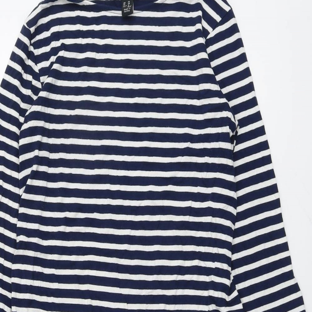 New Look Womens Blue Striped Viscose A-Line Size 10 Round Neck Pullover