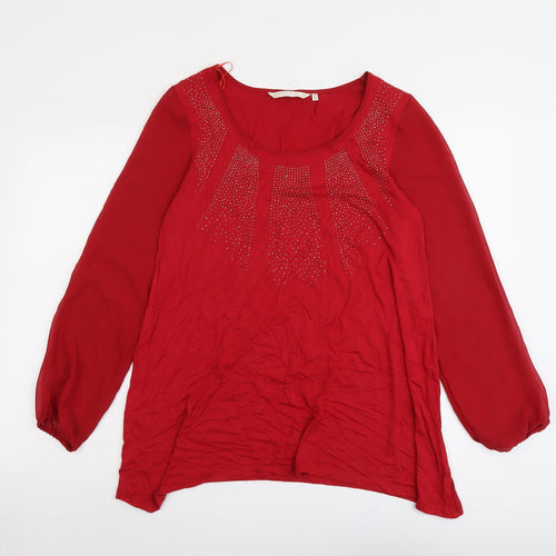 Epilogue Womens Red Viscose Basic Blouse Size 12 Scoop Neck
