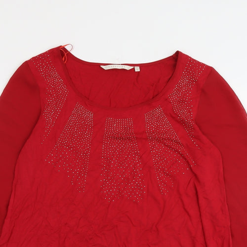 Epilogue Womens Red Viscose Basic Blouse Size 12 Scoop Neck