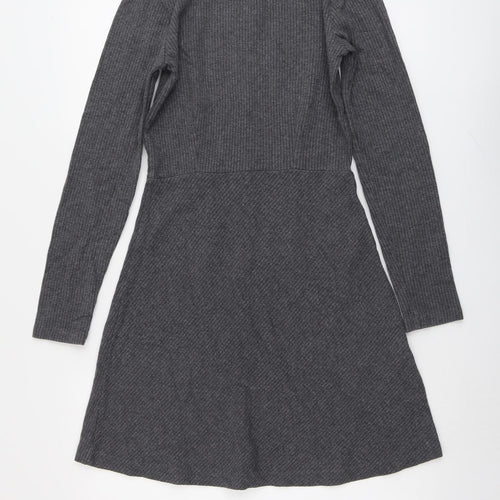 Witchery Womens Grey Cotton Jumper Dress Size 8 Round Neck Zip