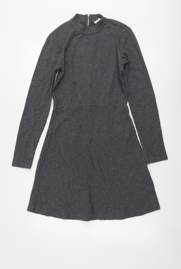 Witchery Womens Grey Cotton Jumper Dress Size 8 Round Neck Zip