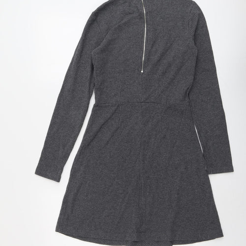 Witchery Womens Grey Cotton Jumper Dress Size 8 Round Neck Zip