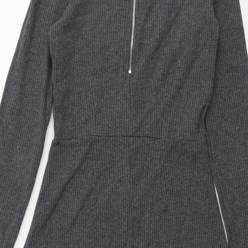 Witchery Womens Grey Cotton Jumper Dress Size 8 Round Neck Zip
