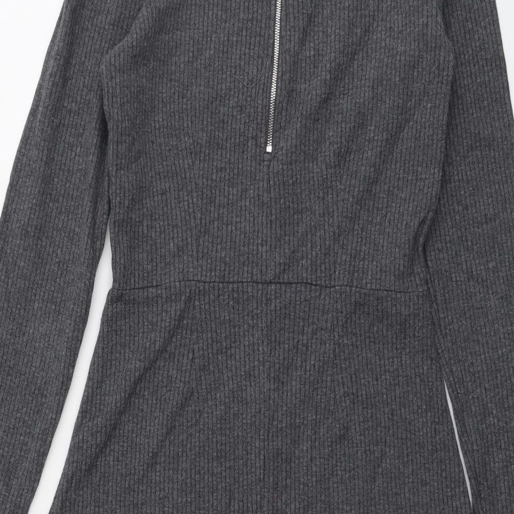Witchery Womens Grey Cotton Jumper Dress Size 8 Round Neck Zip