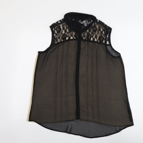 Pioko Womens Black Polyester Basic Button-Up Size 16 Collared