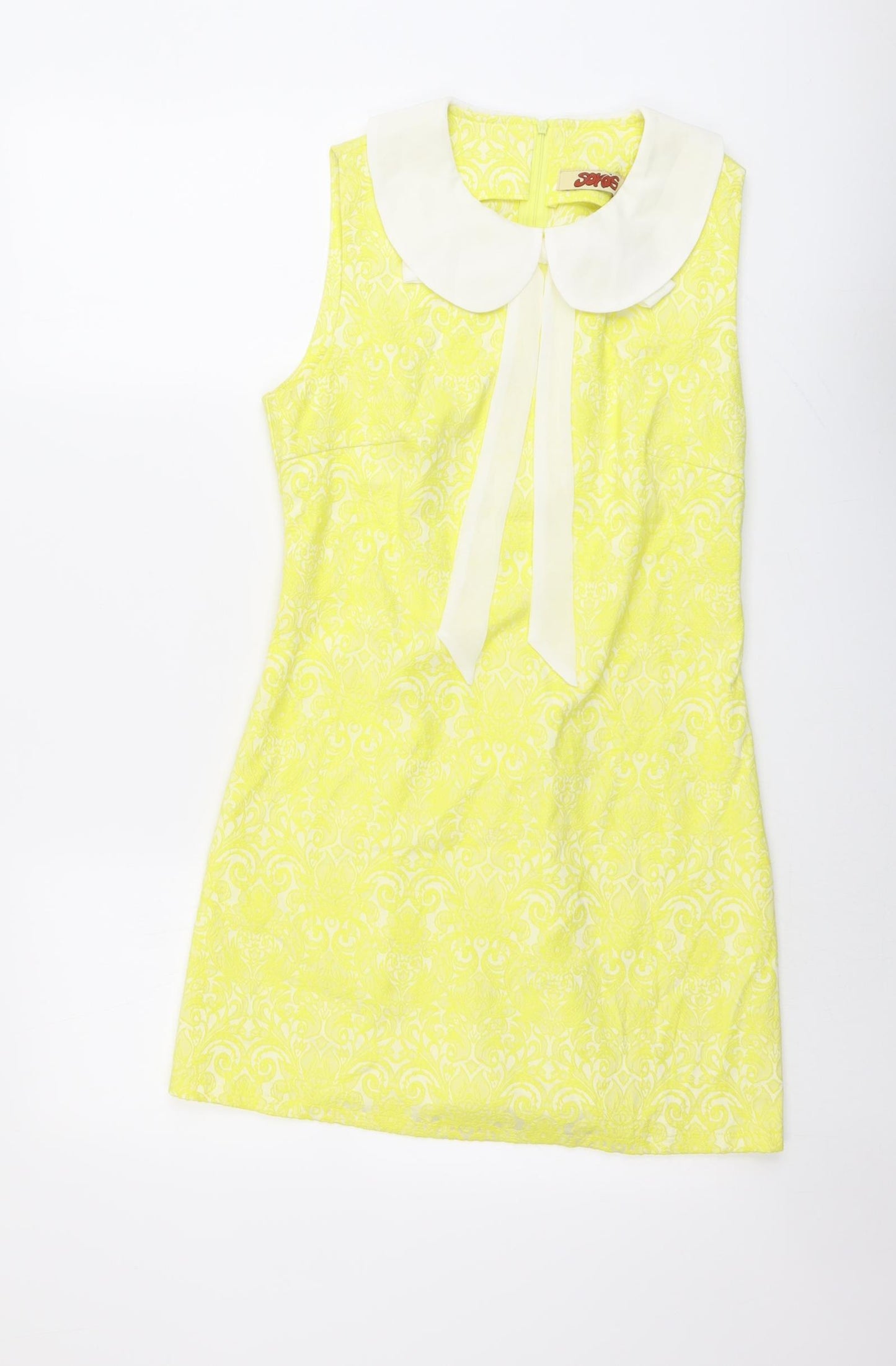 Sonos Womens Yellow Geometric Polyester A-Line Size 12 Round Neck Zip