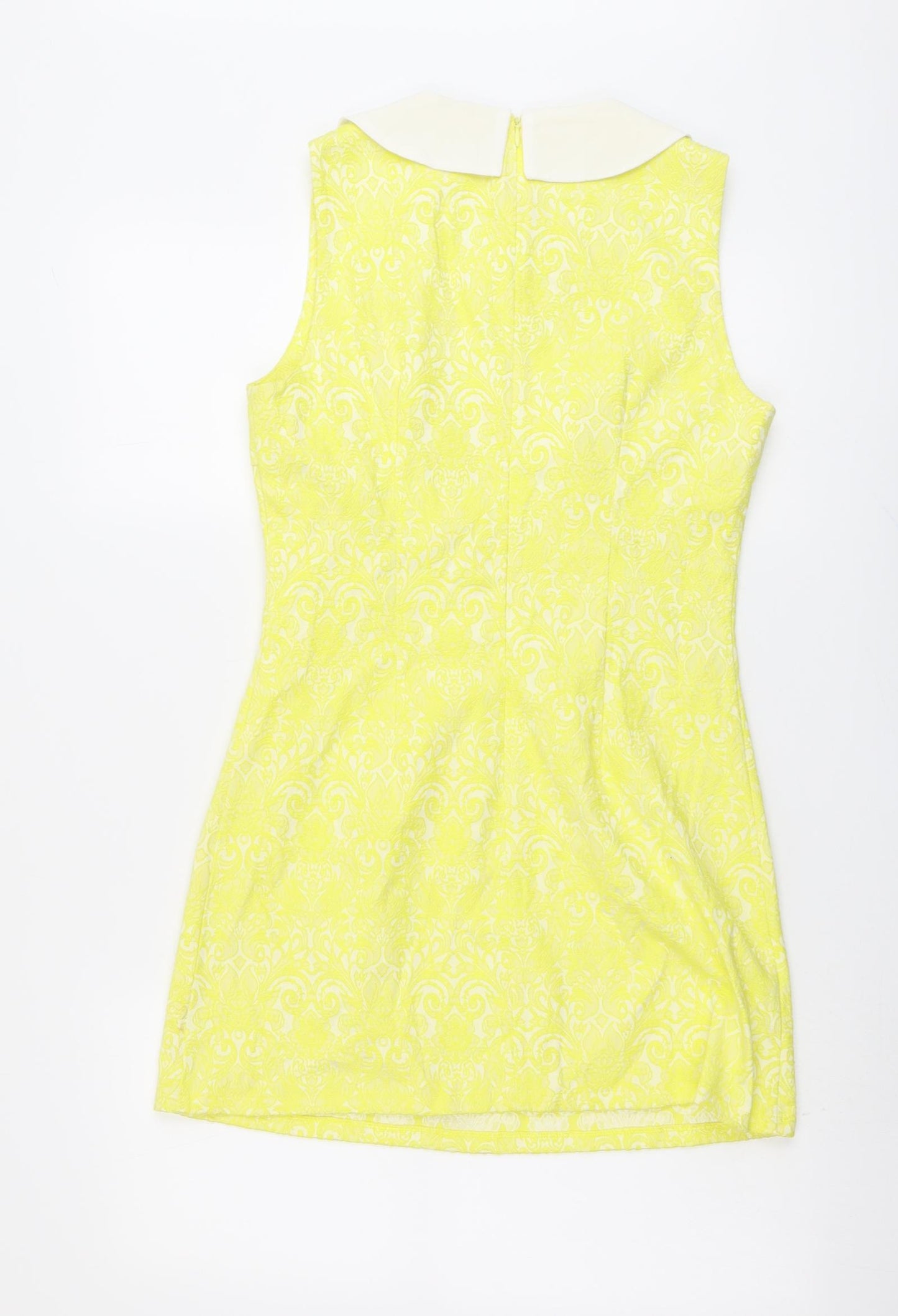 Sonos Womens Yellow Geometric Polyester A-Line Size 12 Round Neck Zip