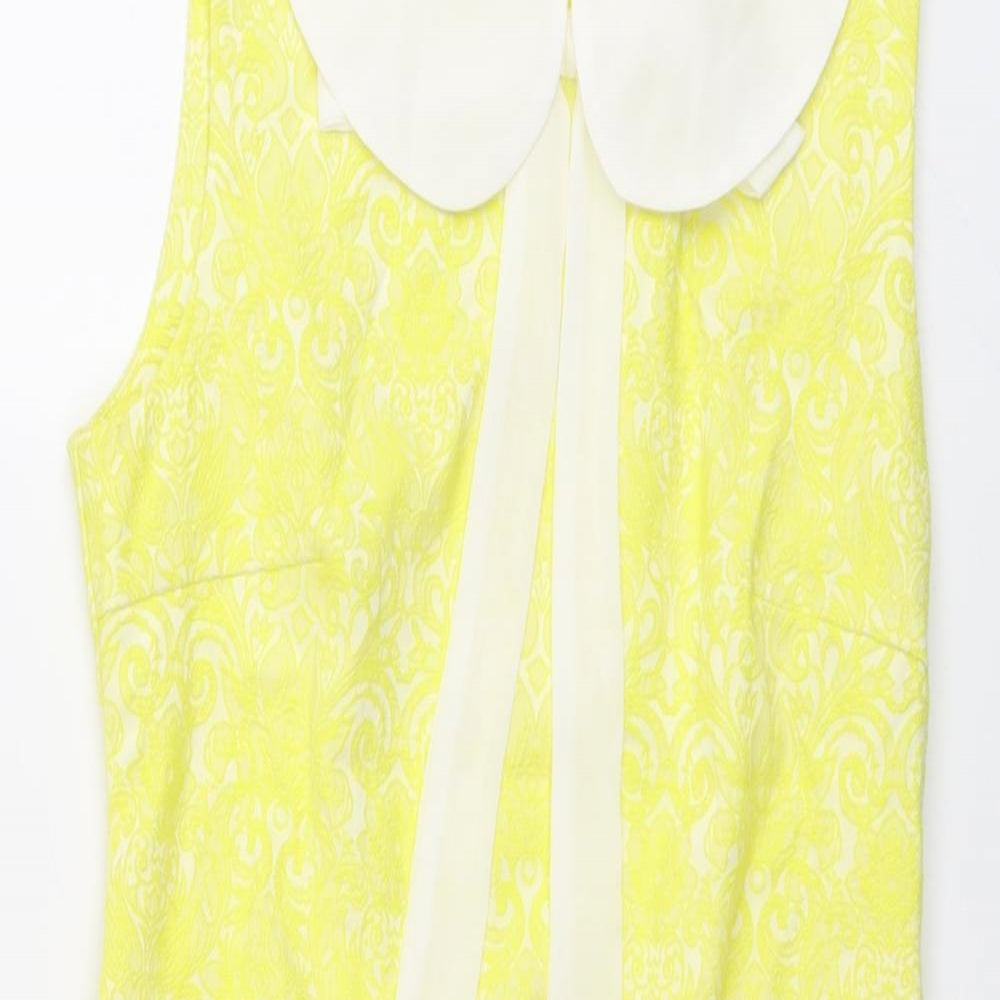 Sonos Womens Yellow Geometric Polyester A-Line Size 12 Round Neck Zip