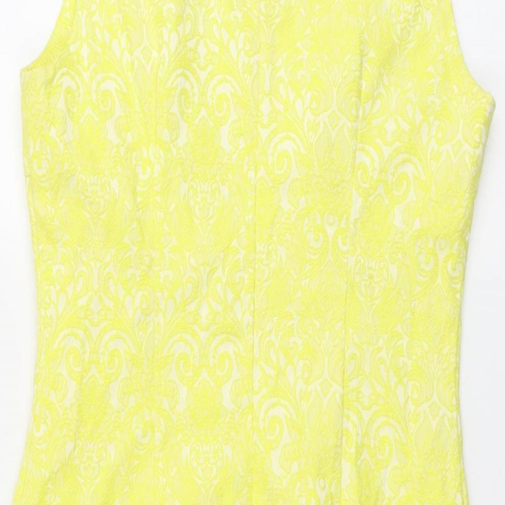 Sonos Womens Yellow Geometric Polyester A-Line Size 12 Round Neck Zip