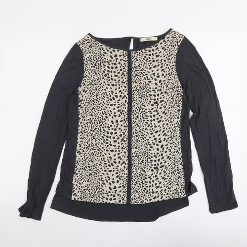 Oasis Womens Grey Animal Print Viscose Basic Blouse Size S Boat Neck - Cheetah Print