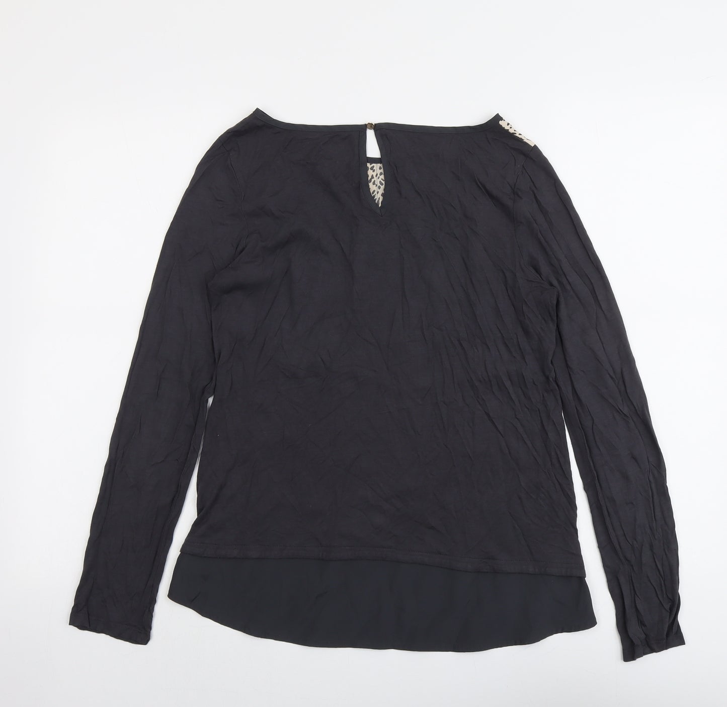 Oasis Womens Grey Animal Print Viscose Basic Blouse Size S Boat Neck - Cheetah Print