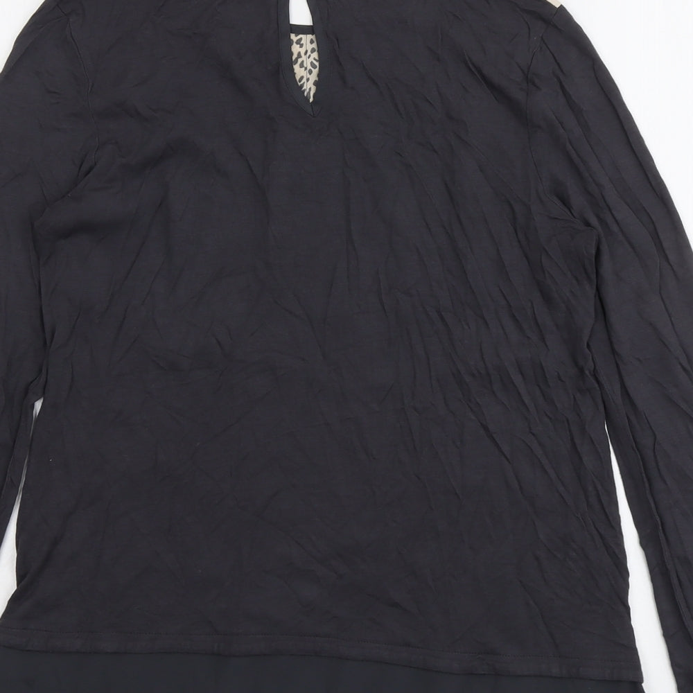 Oasis Womens Grey Animal Print Viscose Basic Blouse Size S Boat Neck - Cheetah Print