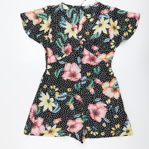 Zara Womens Black Floral Polyester Playsuit One-Piece Size XS Zip