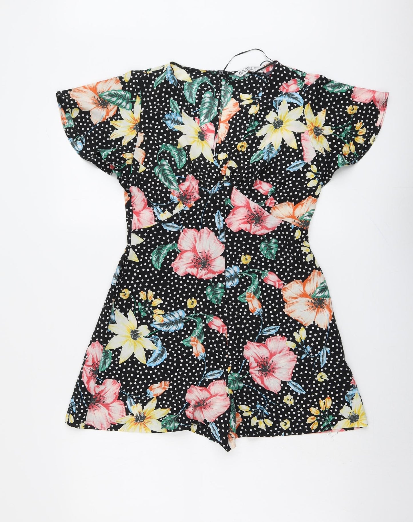 Zara Womens Black Floral Polyester Playsuit One-Piece Size XS Zip