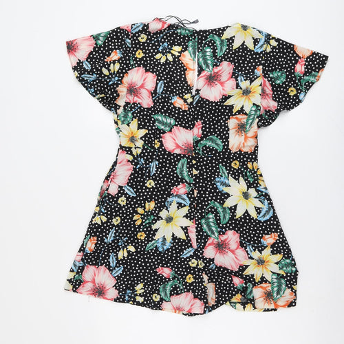 Zara Womens Black Floral Polyester Playsuit One-Piece Size XS Zip