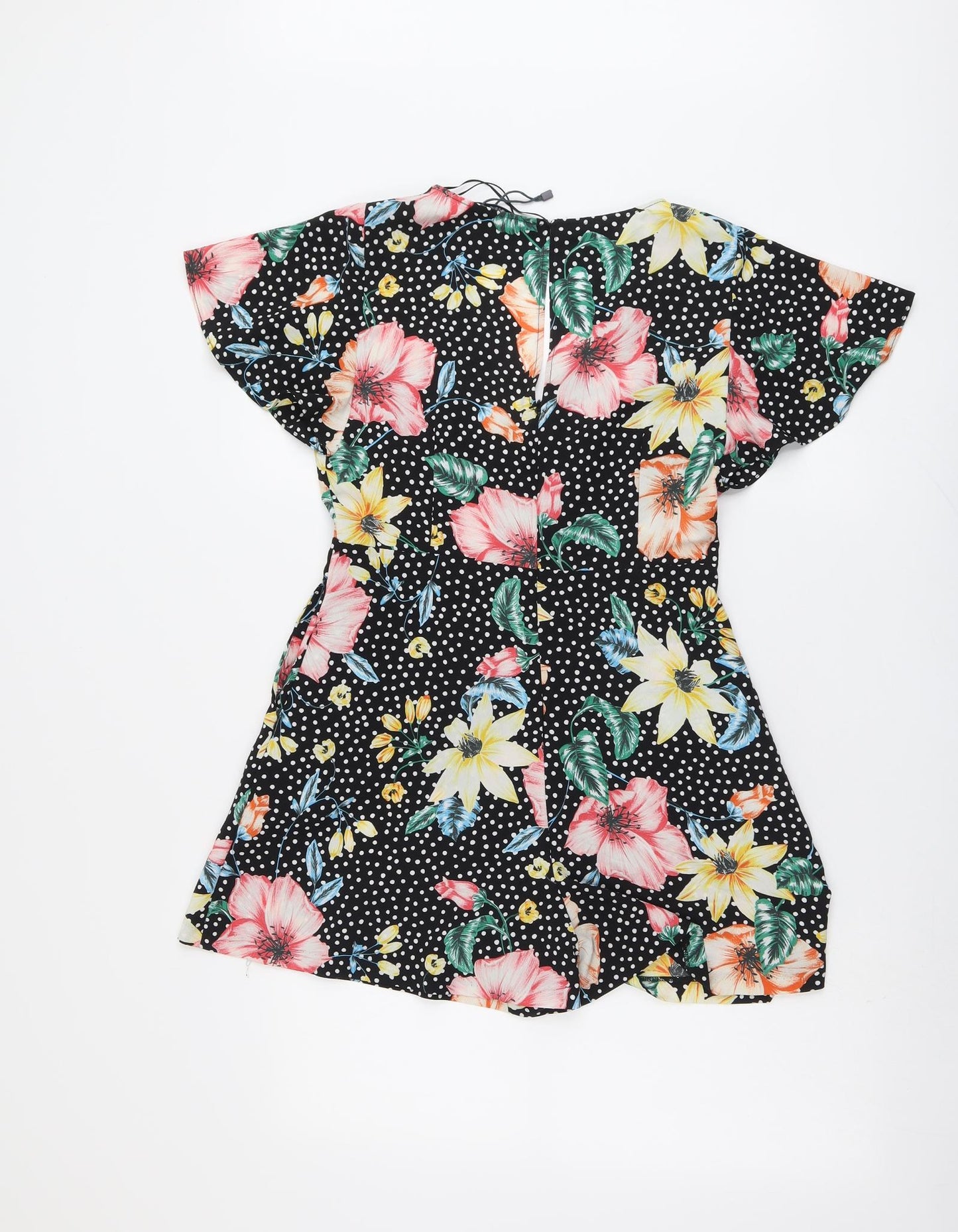 Zara Womens Black Floral Polyester Playsuit One-Piece Size XS Zip
