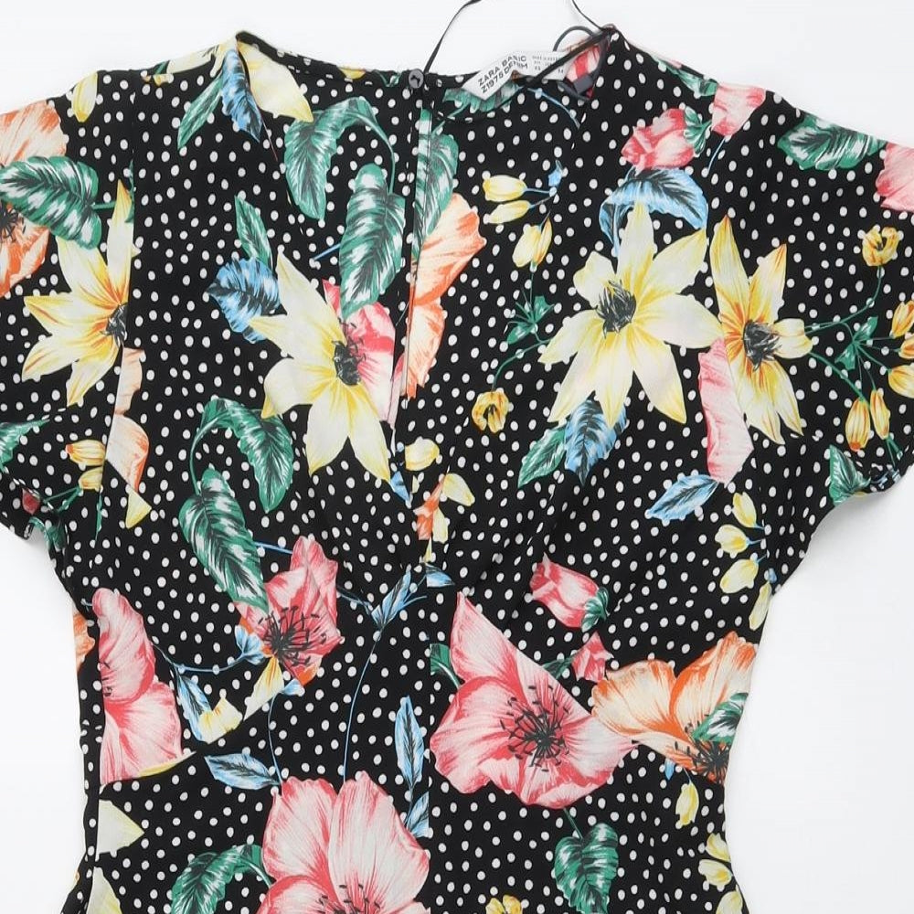 Zara Womens Black Floral Polyester Playsuit One-Piece Size XS Zip