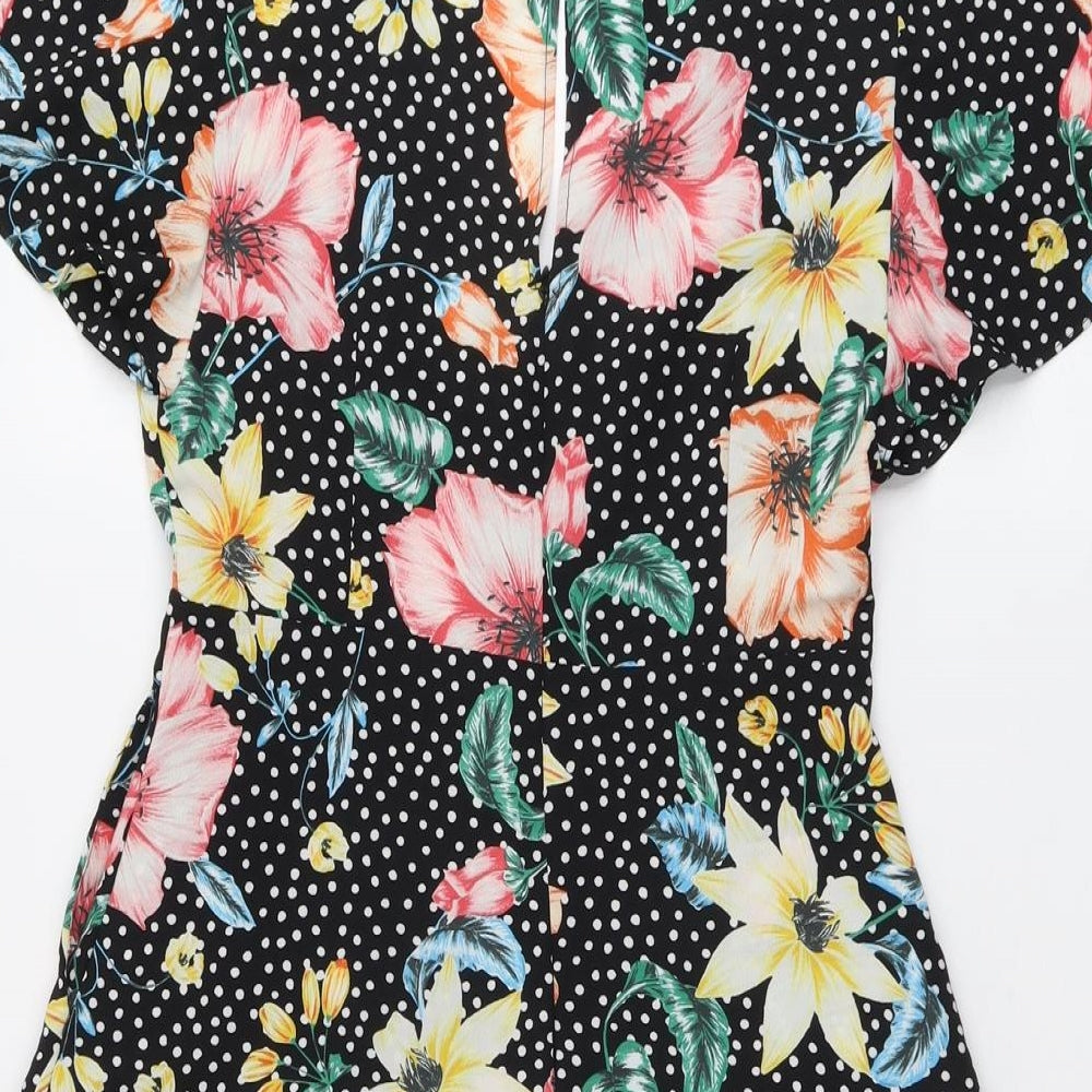 Zara Womens Black Floral Polyester Playsuit One-Piece Size XS Zip
