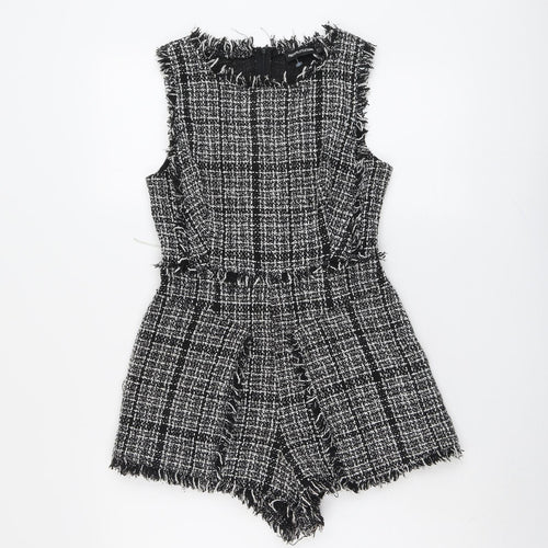 PRETTYLITTLETHING Womens Black Plaid Polyester Playsuit One-Piece Size 8 Zip