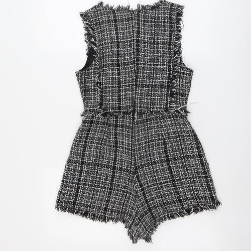 PRETTYLITTLETHING Womens Black Plaid Polyester Playsuit One-Piece Size 8 Zip