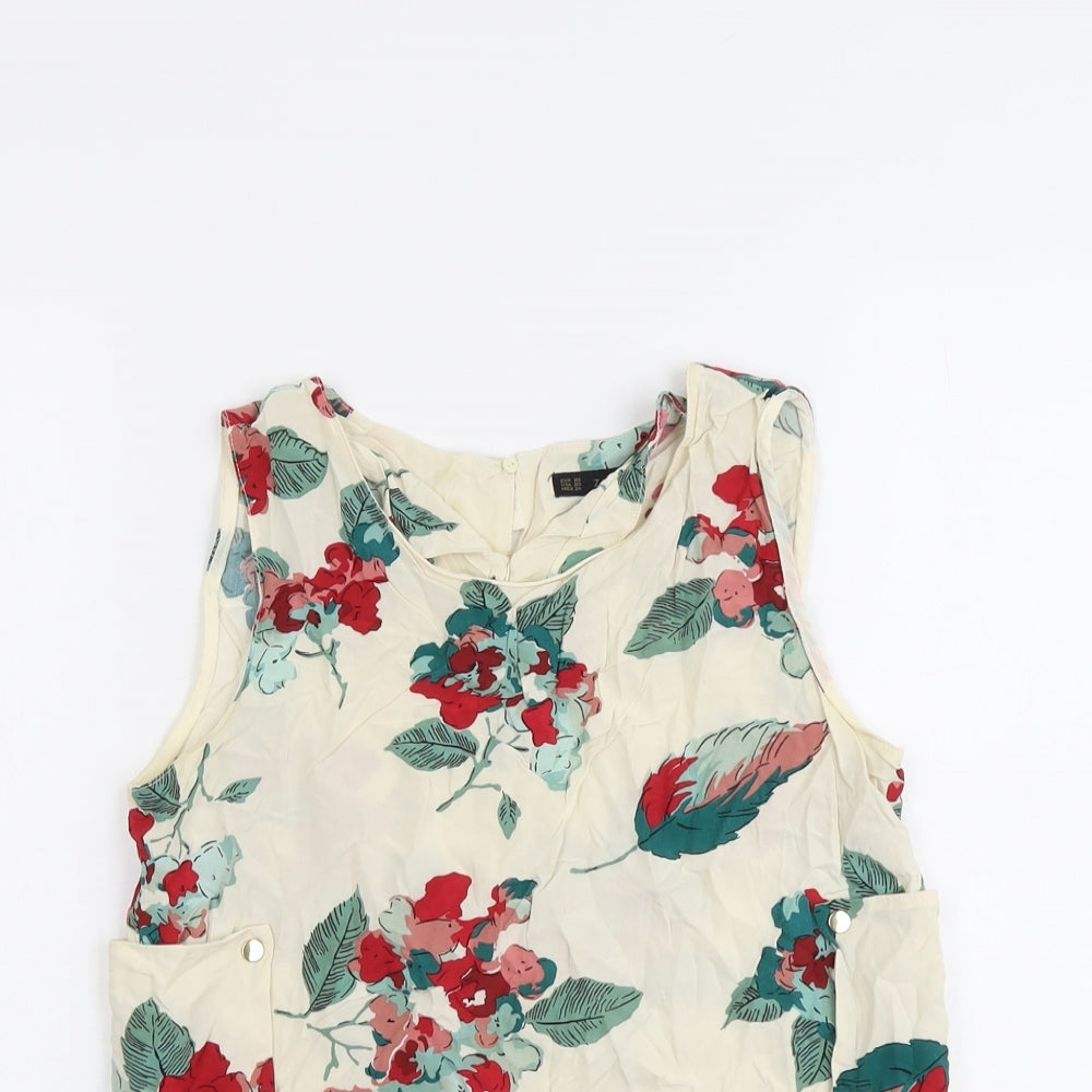 Zara Womens Beige Floral Viscose Basic Tank Size XS Round Neck