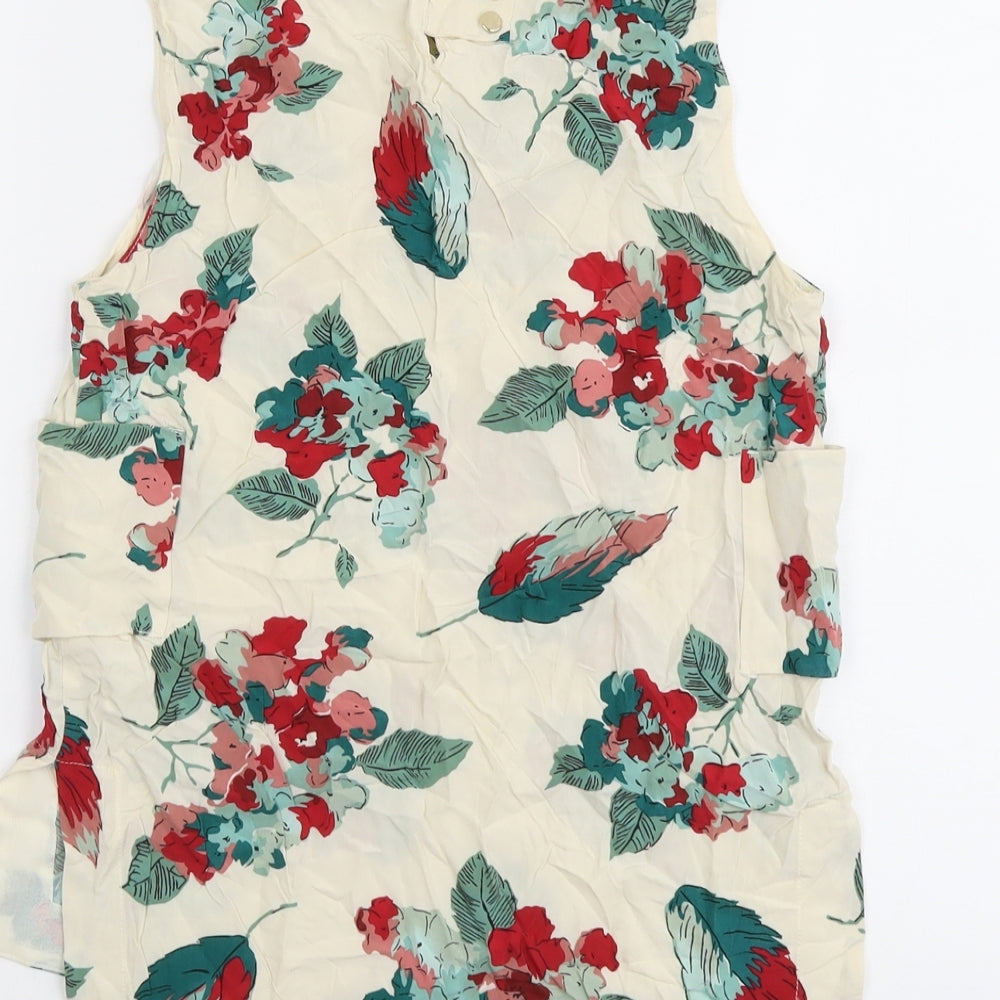 Zara Womens Beige Floral Viscose Basic Tank Size XS Round Neck