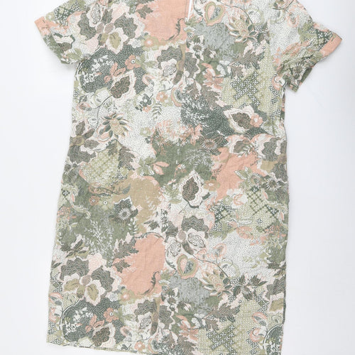 NEXT Womens Green Geometric Linen A-Line Size 12 V-Neck Pullover