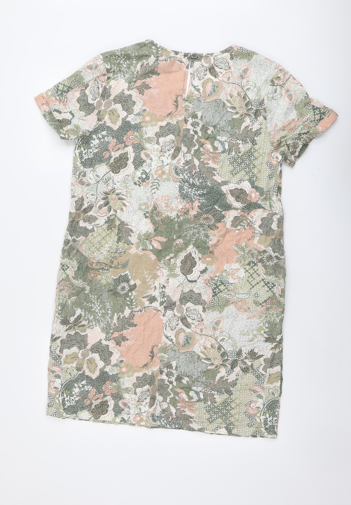NEXT Womens Green Geometric Linen A-Line Size 12 V-Neck Pullover