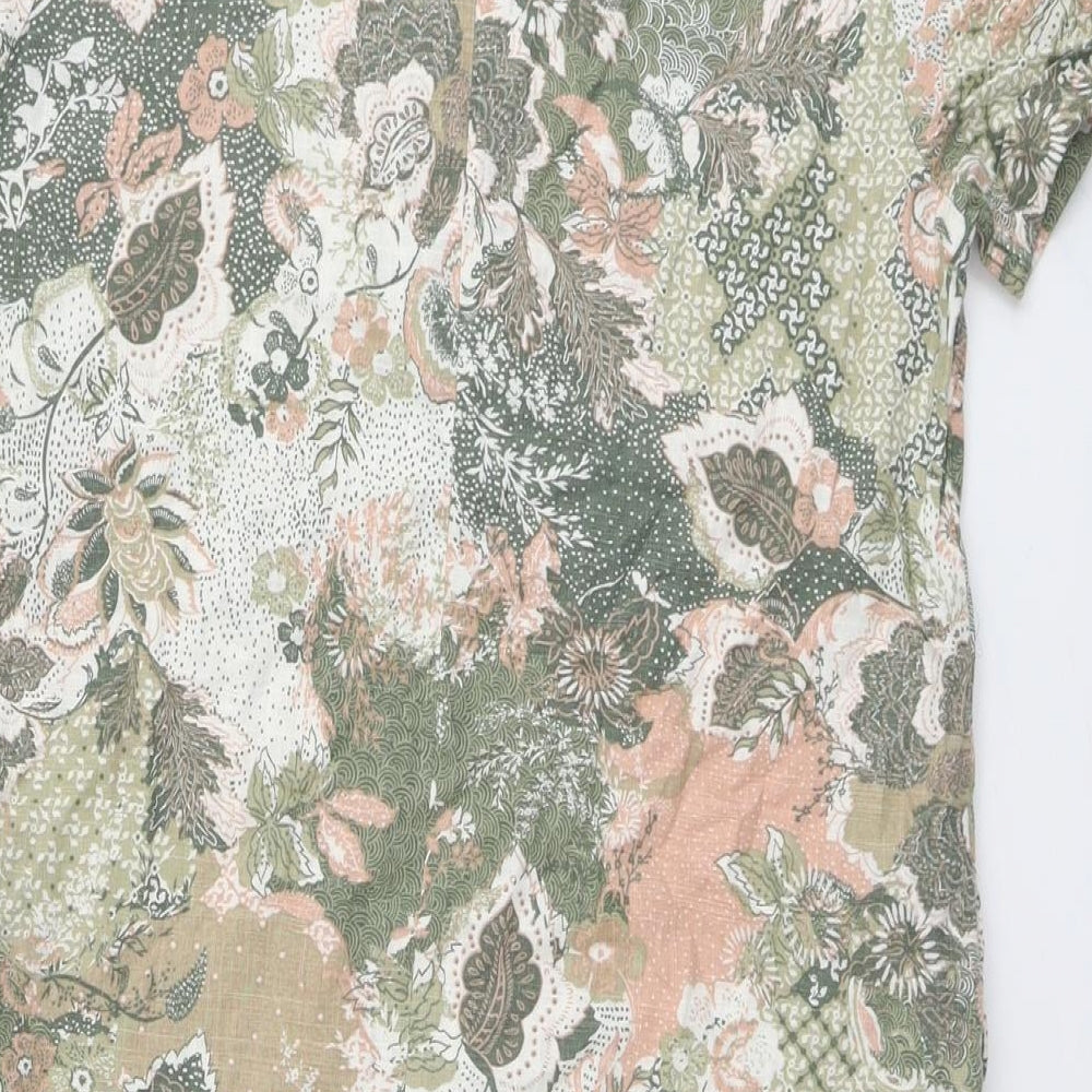 NEXT Womens Green Geometric Linen A-Line Size 12 V-Neck Pullover