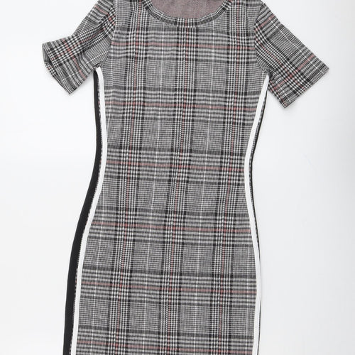 H&M Womens Black Plaid Polyester Shift Size 12 Round Neck Pullover
