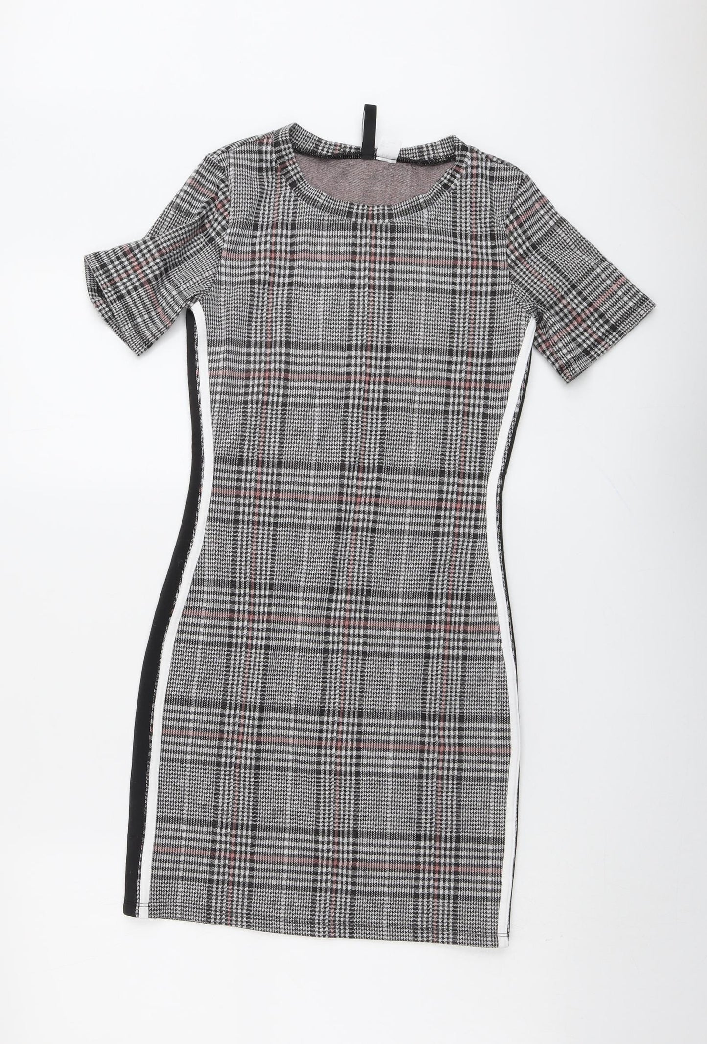 H&M Womens Black Plaid Polyester Shift Size 12 Round Neck Pullover