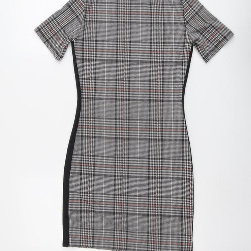 H&M Womens Black Plaid Polyester Shift Size 12 Round Neck Pullover